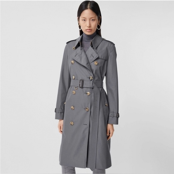 Authentic Burberry Kensington Long Check Print Lining‎ Trench Coat, Gray, 16 NWT - Picture 2 of 16